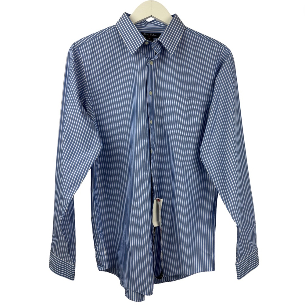 *Brooks Brothers Fleece Non-Iron 100% Cotton Blue White Stripe Dress Shirt 20